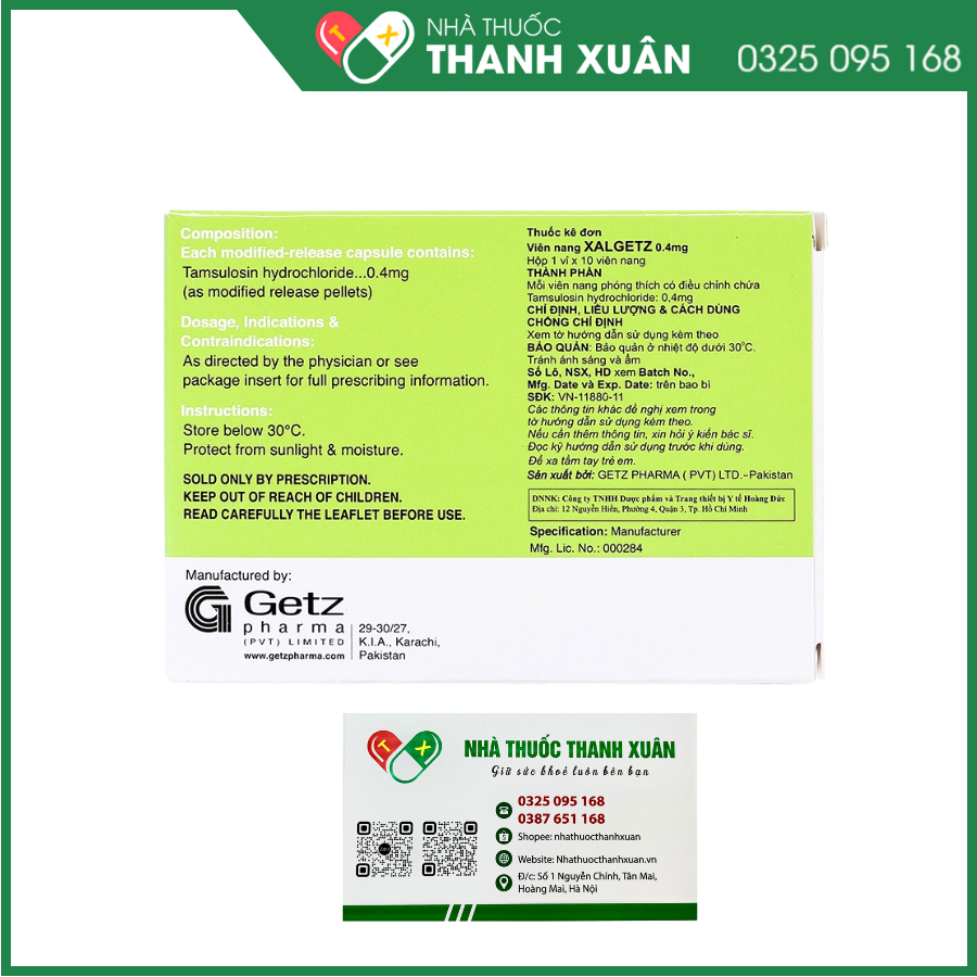 Xalgetz 0.4mg điều trị tăng sản tuyến tiền liệt lành tính